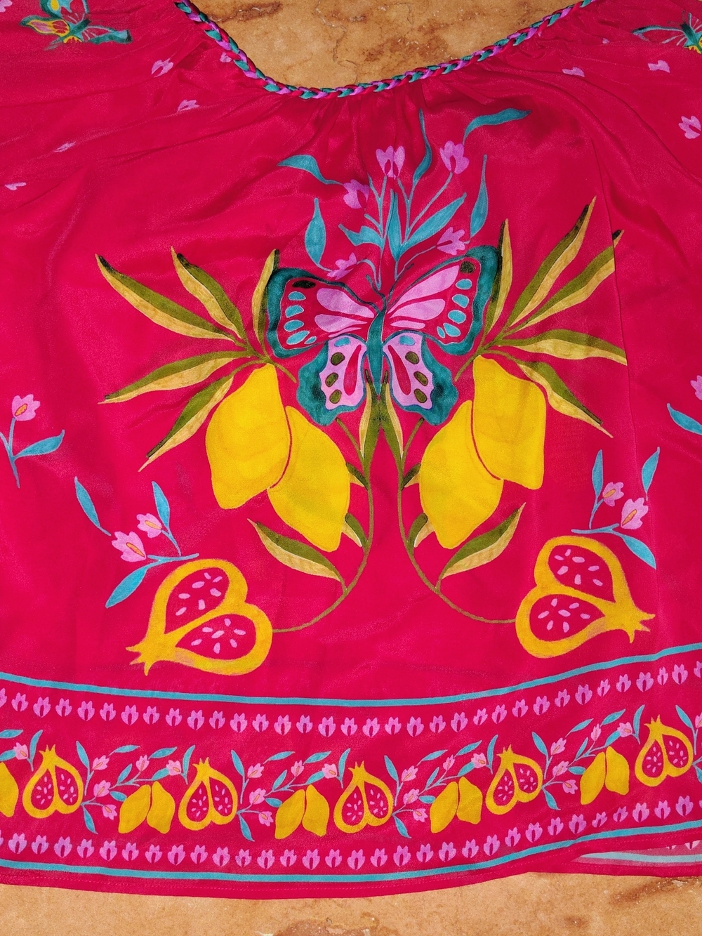 Johnny Was Red Floral Butterfly Peasant Blouse with Yellow Accents - Picture 2 of 6